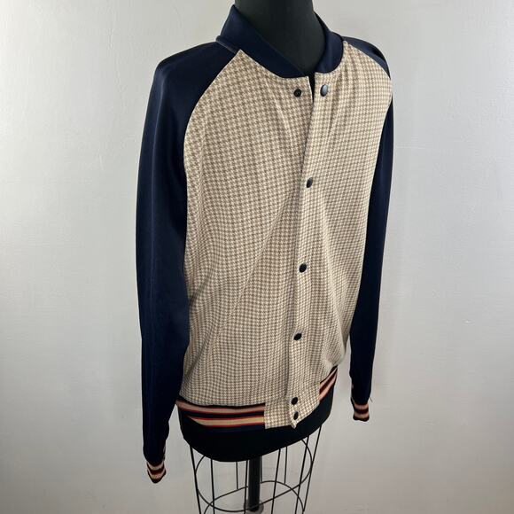 ZARA Combo Varsity Jacket Plaid Knit Snap Button Bomber Collar Size XL X-Large - Picture 5 of 8